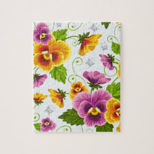 Yellow and pink floral pattern jigsaw puzzle