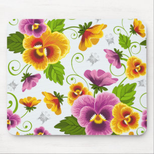 Yellow and pink floral pattern mouse pad