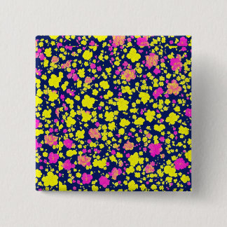 Yellow and pink flower patterns on dark blue backg 2 inch square button