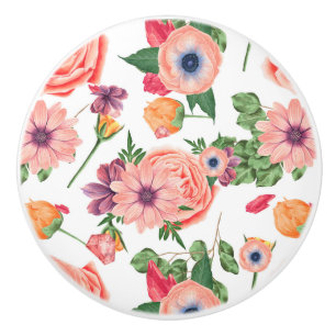 Yellow And Pink Flowers Ceramic Knob