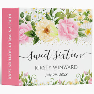 Yellow and Pink Flowers Sweet Sixteen Photo Album Binder