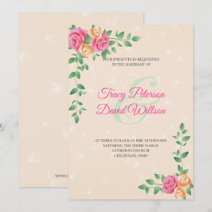 Yellow And Pink Flowers Wedding Invitation