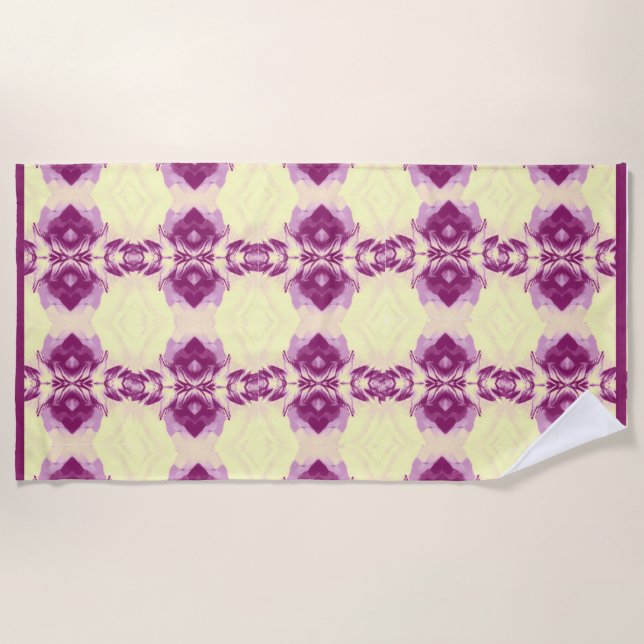 Yellow and pink flowery repete pattern beach towel (Front)