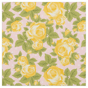 Yellow and Pink Girly Vintage Roses Floral Print Fabric