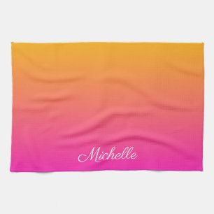 Yellow and pink gradient ombre kitchen towel