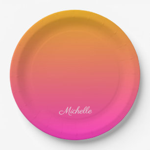 Yellow and pink gradient ombre paper plate