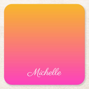 Yellow and pink gradient ombre square paper coaster