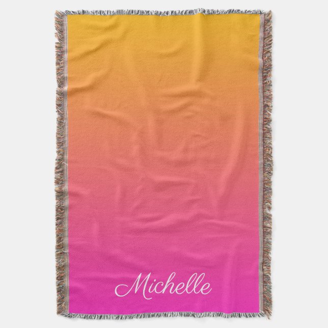 Yellow and pink gradient ombre throw blanket (Front Vertical)