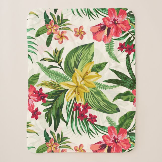 Yellow And Pink Hibiscus Sherpa Blanket (Front)