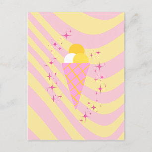Yellow and Pink Ice cream, Ice Cream Art, Preppy Holiday Postcard