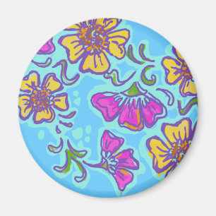 Yellow and Pink Mehndi Flowers Magnet