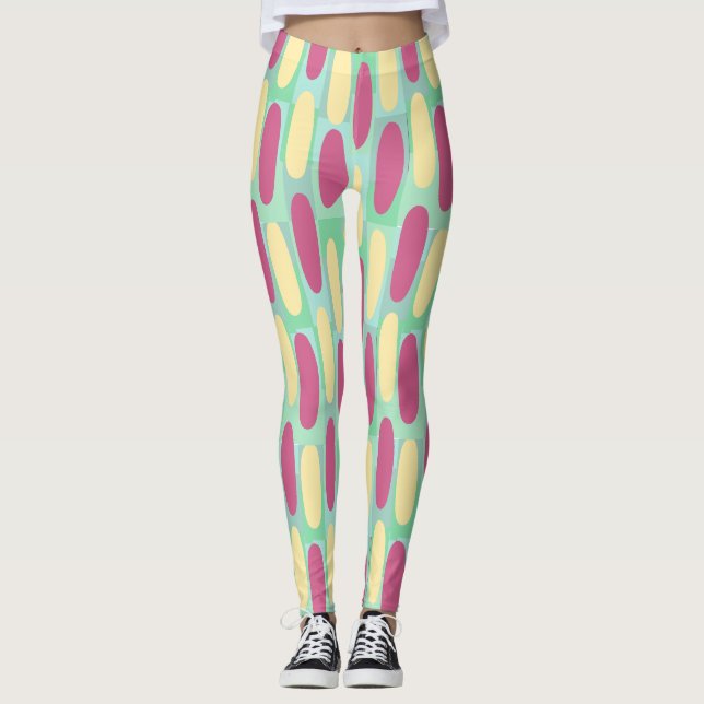 Yellow and Pink Ovals Leggings (Front)