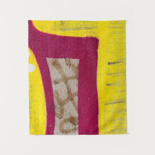 Yellow and pink painted wall tapestry