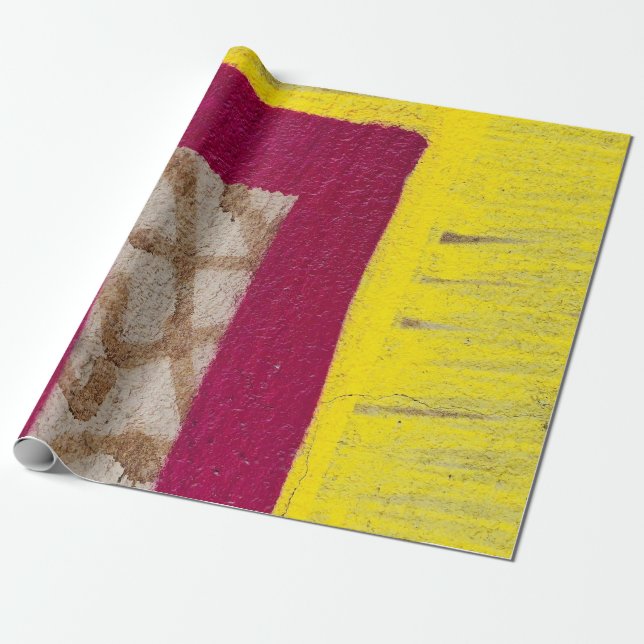 Yellow and pink painted wall wrapping paper (Unrolled)