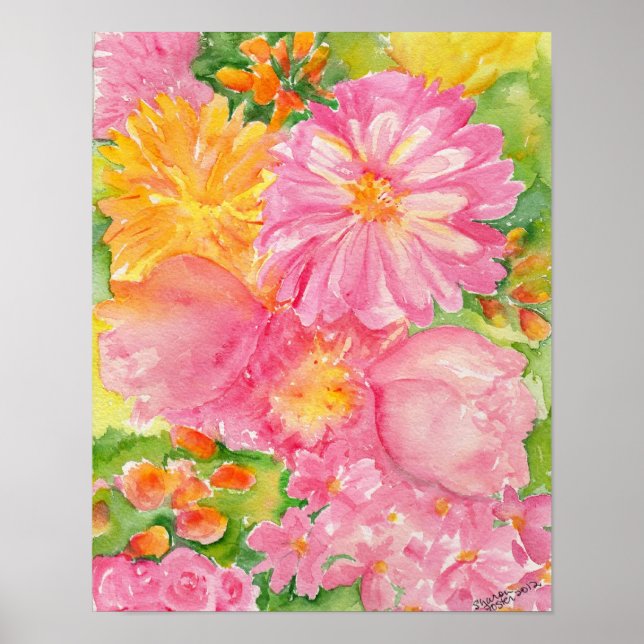 Yellow and Pink Peonies Bouquet Poster (Front)