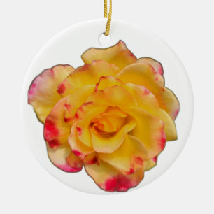 Yellow and Pink Rose Ceramic Ornament