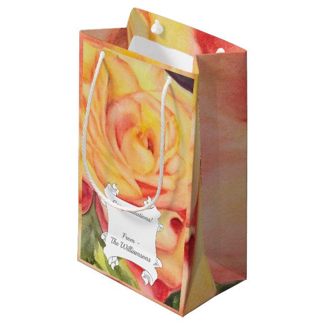 Yellow and Pink Rose Flower Small Gift Bag (Front Angled)