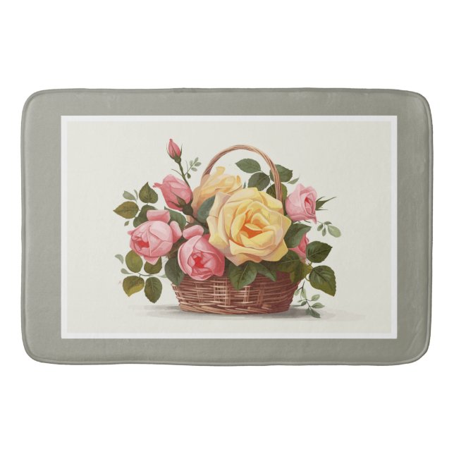 Yellow And Pink Roses Bath Mat (Front)