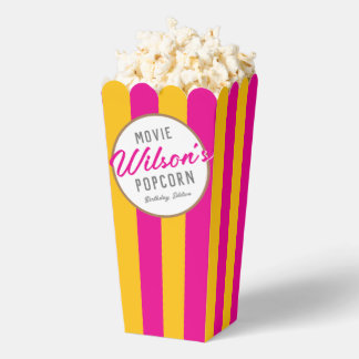 Yellow and Pink Special Event Movie Night Popcorn Favor Box