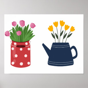 Yellow and Pink Tulips  in  Two Vases  Poster
