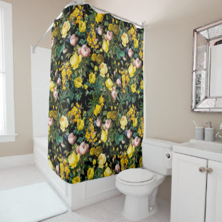 Yellow and pink vintage rose garden night pattern