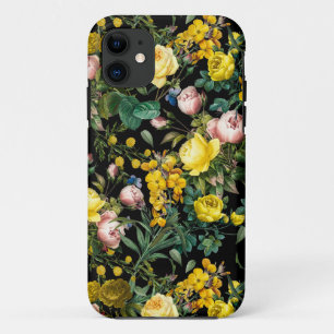 Yellow and pink vintage rose garden night pattern  iPhone 11 case