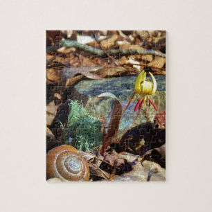 Yellow and Plum Trout Lily and Snail Shell Jigsaw Puzzle