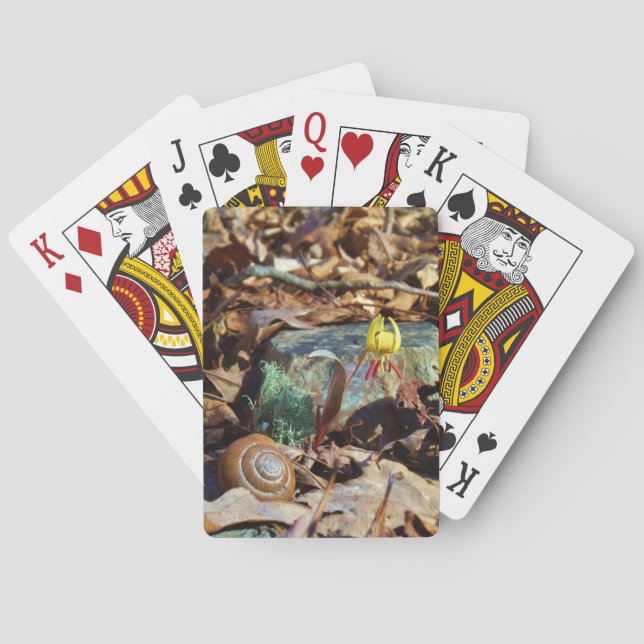 Yellow and Plum Trout Lily and Snail Shell Playing Cards (Back)