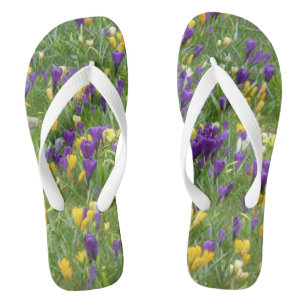 Yellow and Purple Crocuses Adult Flip Flops