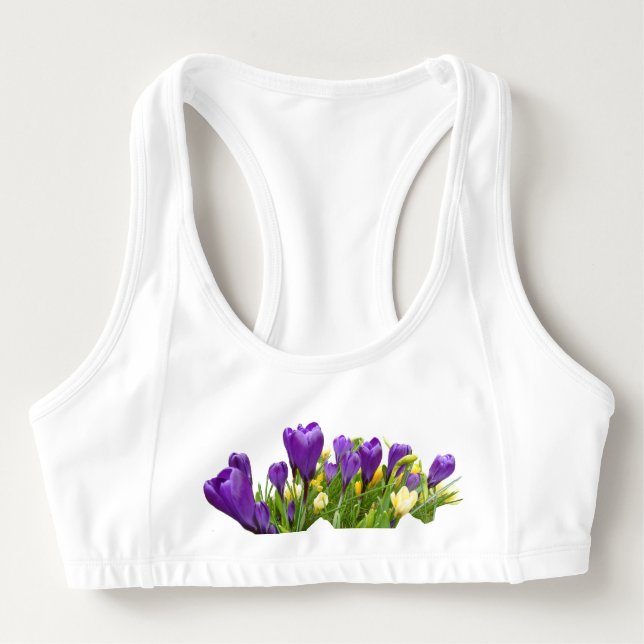 Yellow and Purple Crocuses Sports Bra (Front)