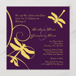 Yellow and Purple Dragonfly Wedding Invitation