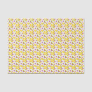 Yellow and Purple Flowers Green Leaves on White Tissue Paper