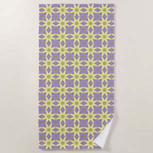 Yellow and purple geometric floral patterned beach towel