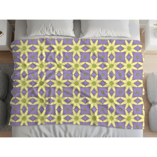 Yellow and purple geometric floral patterned  fleece blanket