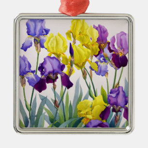 Yellow and Purple Irises Metal Ornament