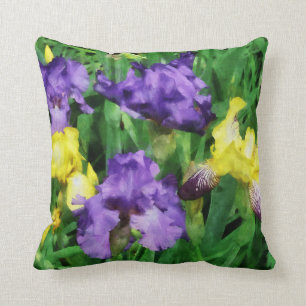 Yellow and Purple Irises Throw Pillow
