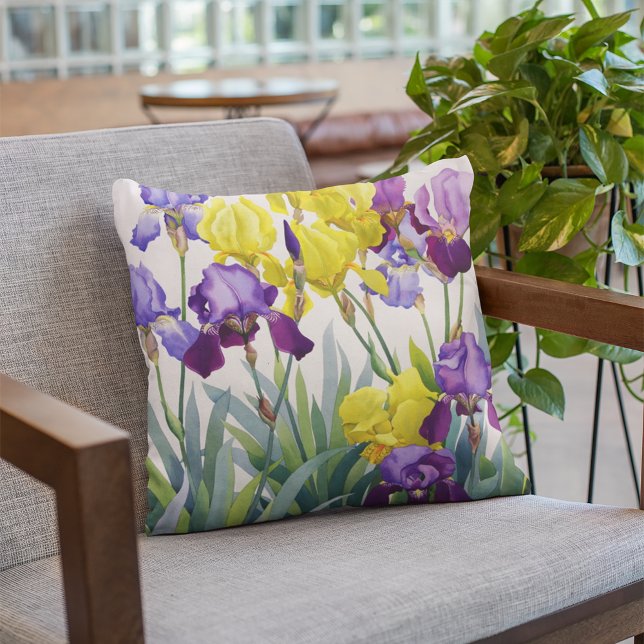 Yellow and Purple Irises Throw Pillow (Creator Uploaded)