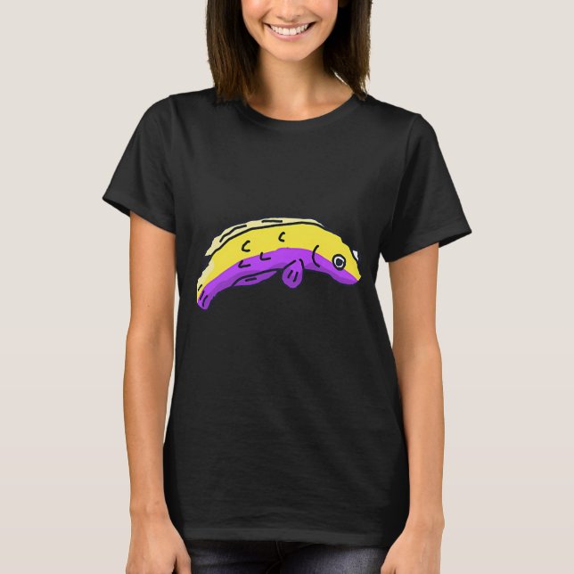 Yellow and purple long fish T-Shirt (Front)