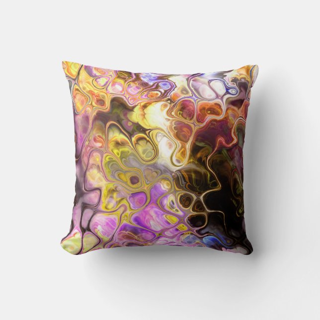 Yellow and purple marble tie-dye throw pillow (Front)