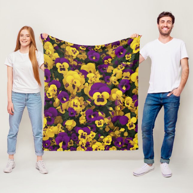 Yellow and Purple Pansies Fleece Blanket (In Situ)