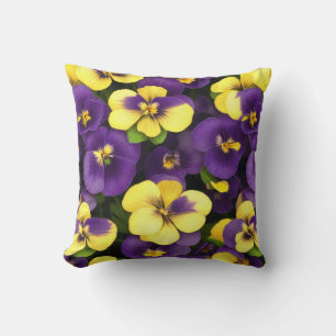 Yellow and Purple Pansies Floral Pattern Throw Pillow