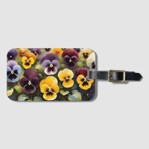 Yellow and purple pansies watercolor painting luggage tag