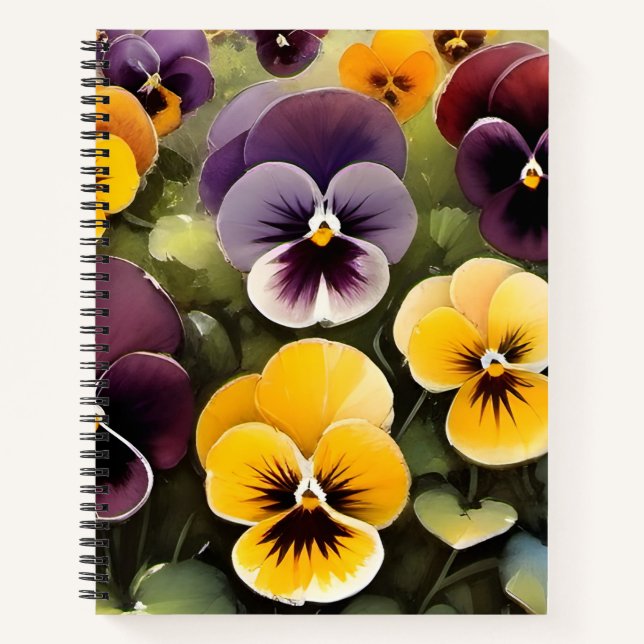 Yellow and purple pansies watercolor painting notebook (Front)