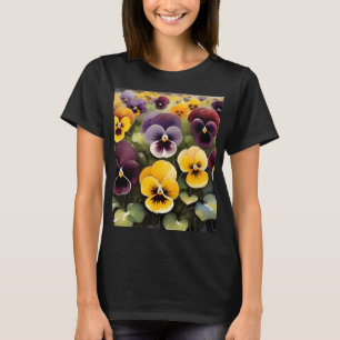 Yellow and purple pansies watercolor painting T-Shirt