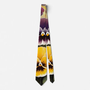 Yellow and purple pansies watercolor painting tie