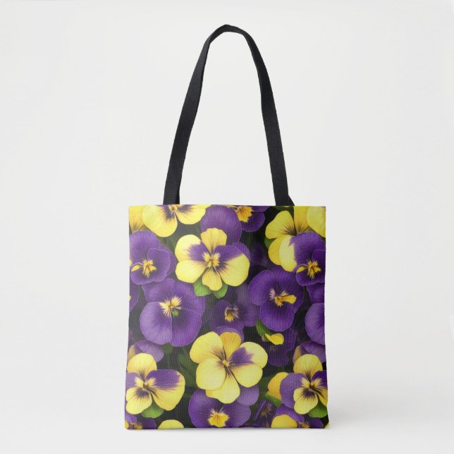 Yellow and Purple Pansy Flowers Tote Bag (Front)