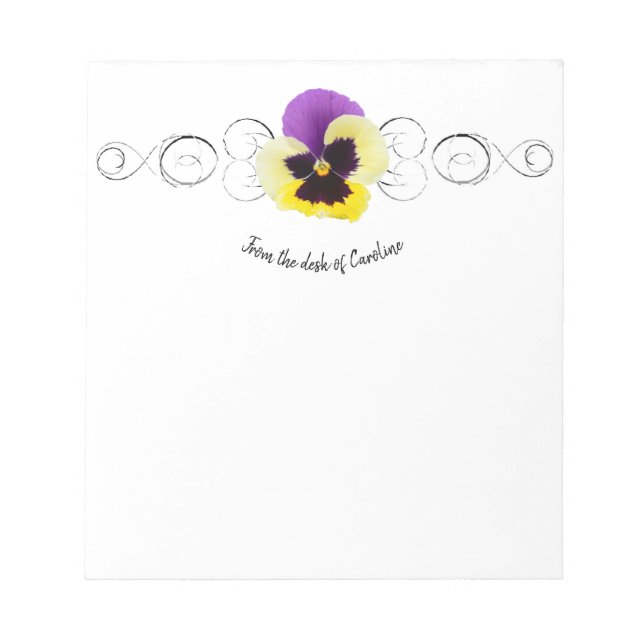 Yellow and Purple Pansy Personalized Notepad (Front)