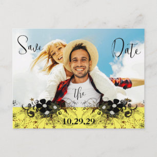 Yellow and Purple Save the Date with YOUR Photo Announcement Postcard