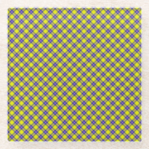 Yellow and Purple Tartan Pattern Glass Coaster