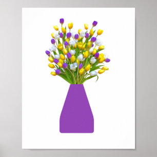 Yellow and Purple Tulips in a purple vase Poster